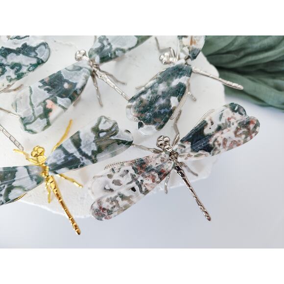 Moss Agate Dragonfly Wing Carving - Picture 4 of 12